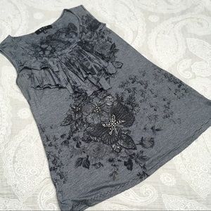 B.L.E.U. Navy and white striped shirt with ruffle